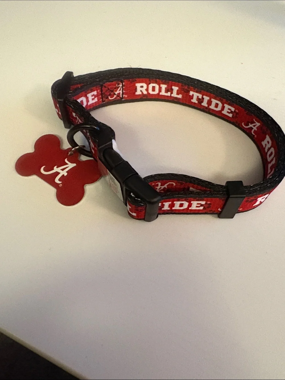 Red 'Roll Tide' Adjustable Dog Collar with Bone ID Tag new